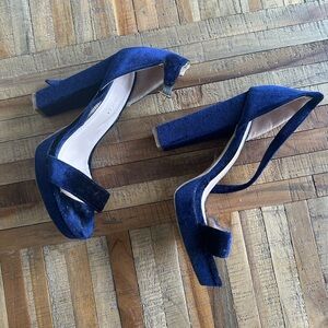 Velvet platform heels, navy blue